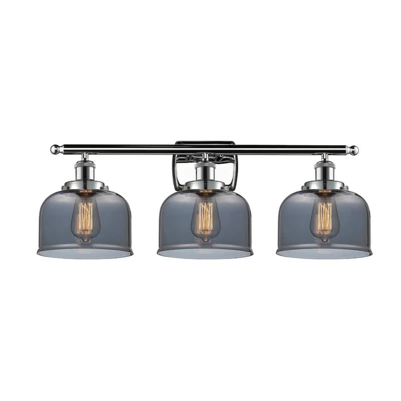 Innovations Lighting Large Bell 3 Light 26" Wide Vanity Light - Polished Chrome / Plated Smoke
