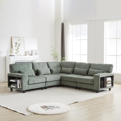 102.75" Corduroy L-Shaped Modular Sectional Sofa with Storage