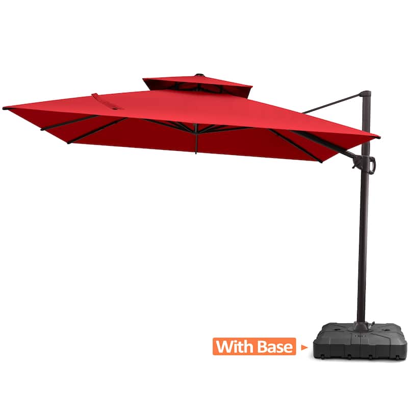 Pellebant 11 ft Patio Cantilever Offset Double Top Umbrella with Base