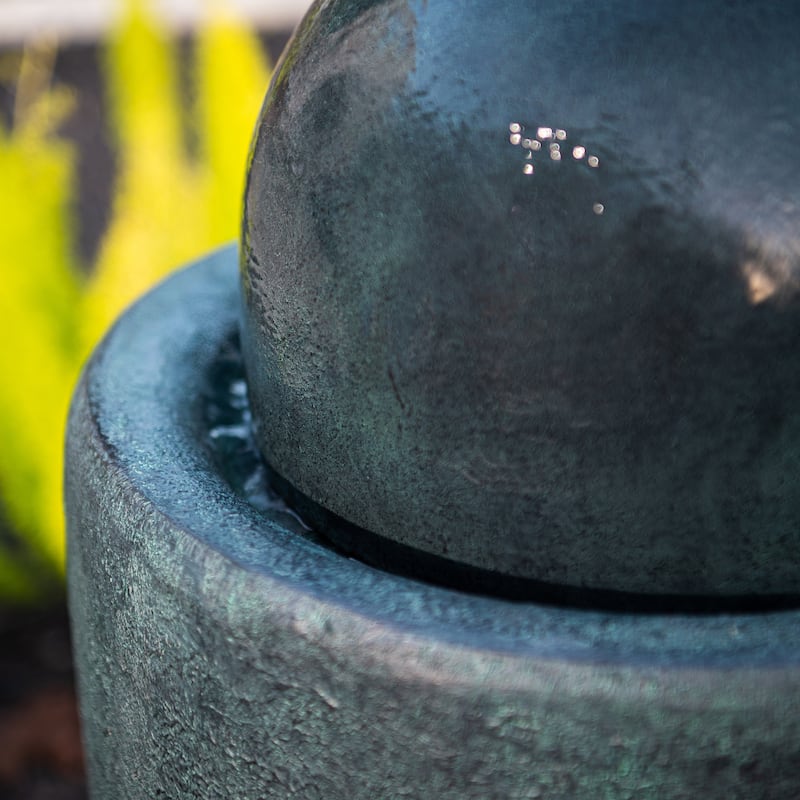 XBrand 25.98"H Modern Round Stone Textured Sphere Water Fountain w/LED Lights, For Indoor/Outdoor, Ball Water Fountain