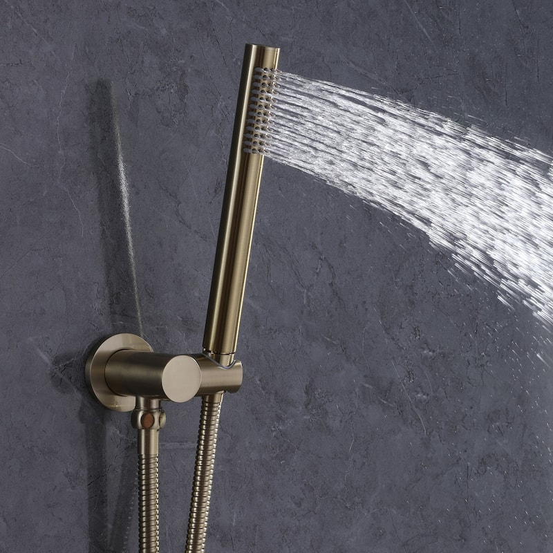 1-Spray Patterns Wall Mount Dual Shower Heads with Handheld Shower Head Set in Brushed Gold - 10 inch