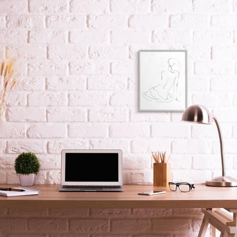 Stupell Minimal Female Gesture Linework Figure Sketch Framed Wall Art