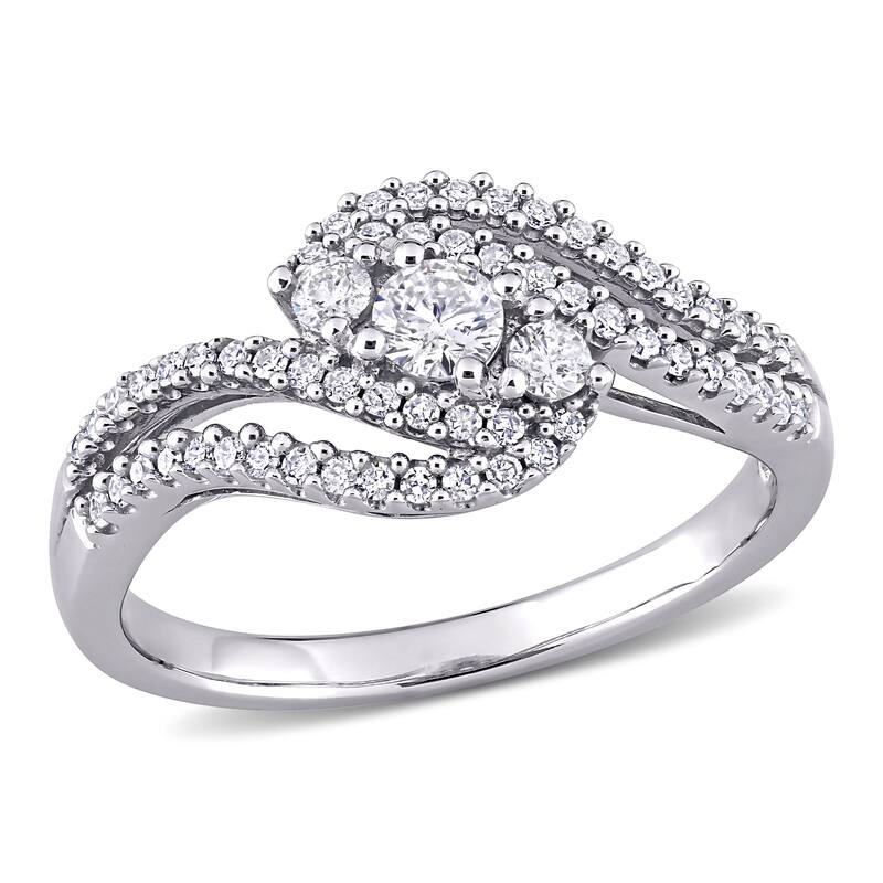 Miadora 1/2ct TDW Diamond 3-stone Bypass Engagement Ring 10k White Gold