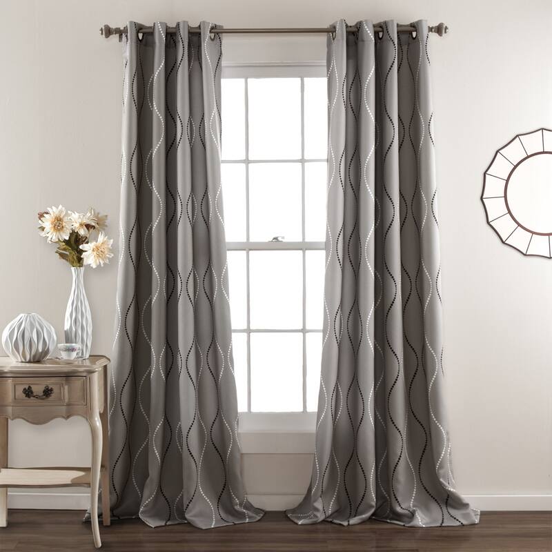 Lush Decor Swirl Room Darkening Curtain Panel Pair - 52"W x 84"L - 108 Inches - Grey