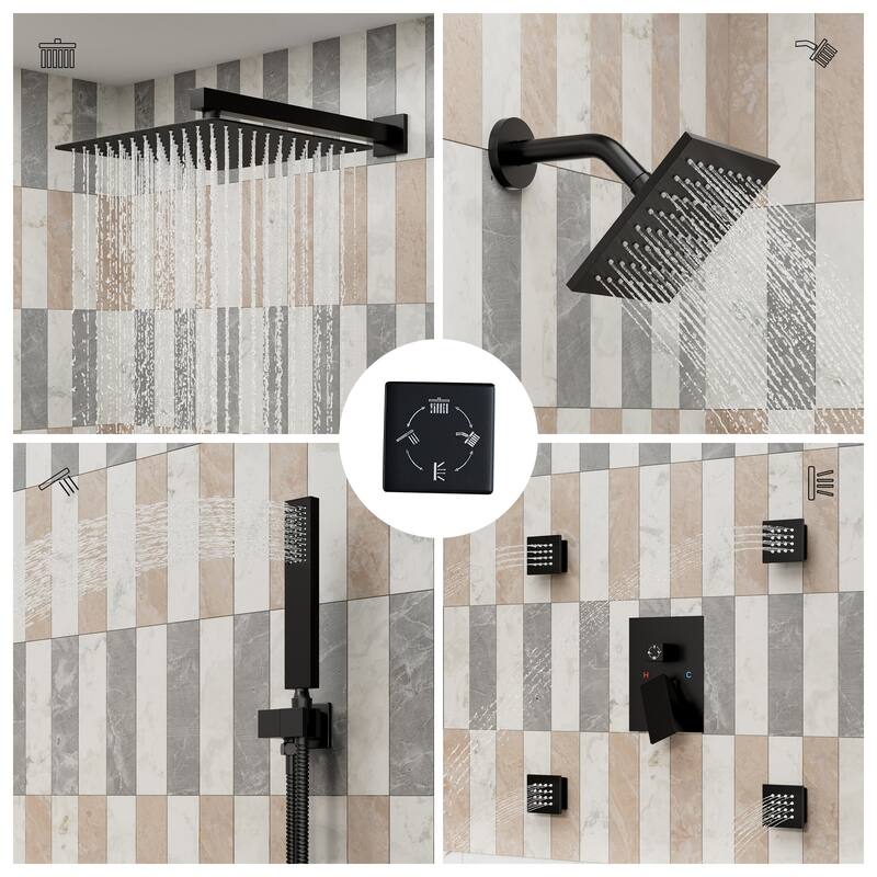 4-Spray Wall Mount 12 and 6 in. Dual Fixed and Handheld Shower Head with 4-Jets (Valve Included) - 12" x 12"
