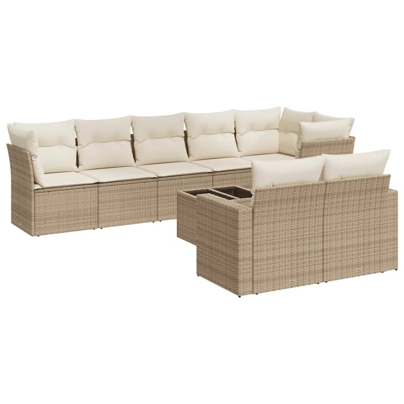 vidaXL Garden Sofa Set Beige PE rattan, powder-coated steel, tempered glass - 21.7 x 21.7 x 14.6