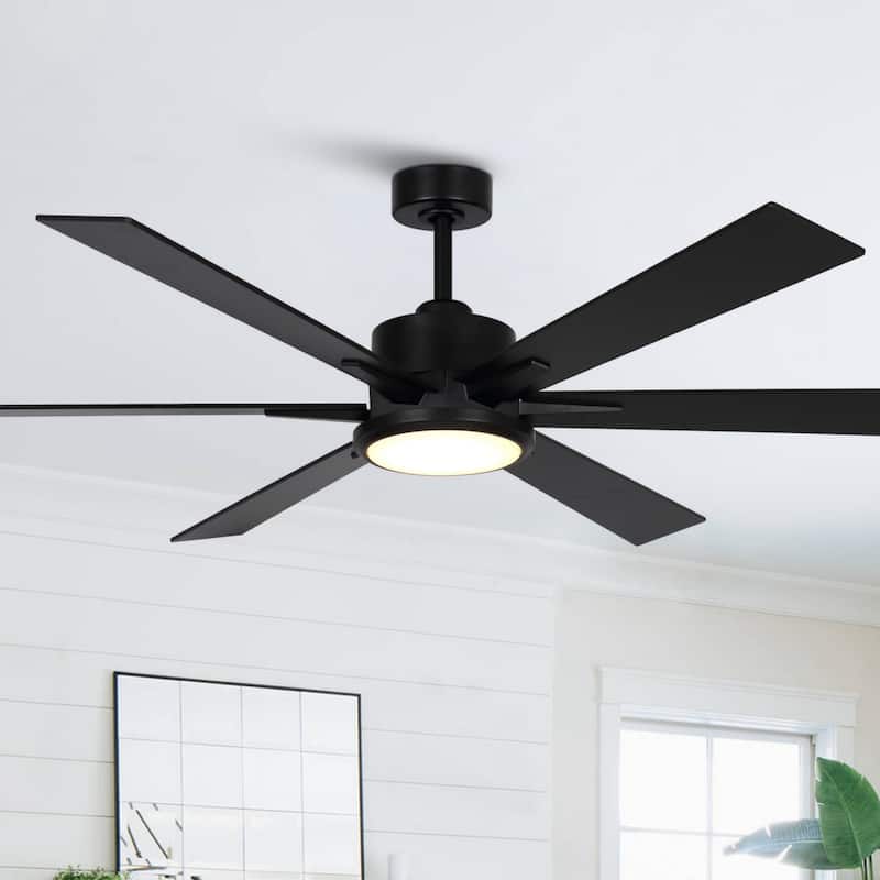 65" Black Modern Large Ceiling Fan with LED Light and Remote