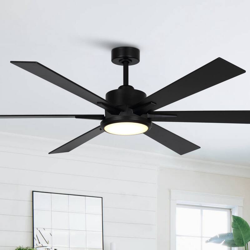 65-inch Black Modern Large Ceiling Fan with LED Light and Remote