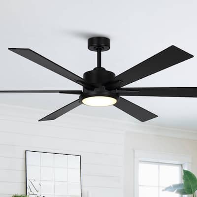 65-inch Black Modern Large Ceiling Fan with LED Light and Remote