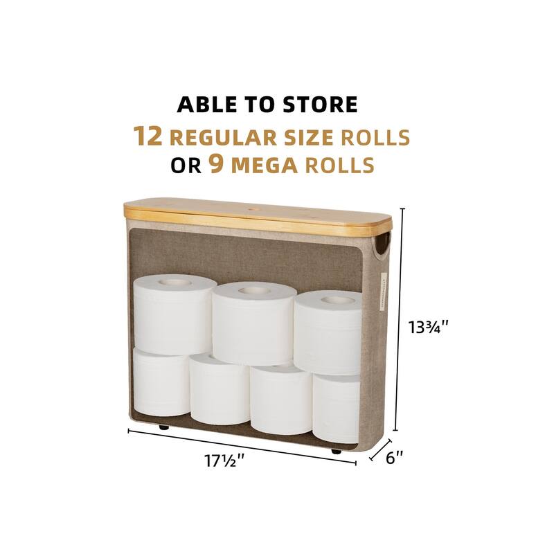 Freestanding Toilet Paper Holder for 9 Mega Rolls, Bathroom Storage Basket With Side Window - 17.5"L x 6"W x 13.75"H