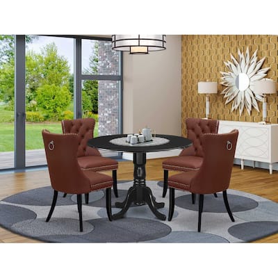 Modern 5 Piece Dining Set - Round Table with Dropleaf & 4 Chairs - Black Kitchen Set