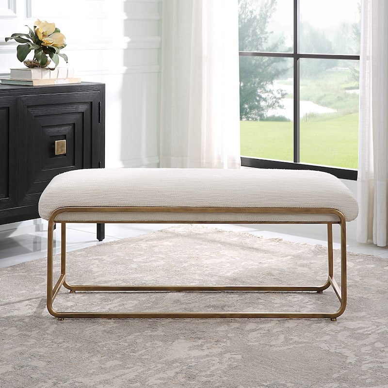 Porch & Den Antique Brass and Cream Cushioned Bench