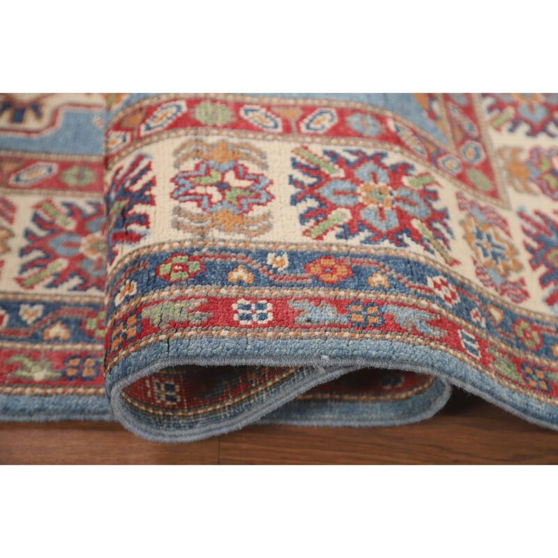Light Blue Kazak Area Rug Hand-Knotted Bedroom Wool Carpet - 4'10" x 6'7"