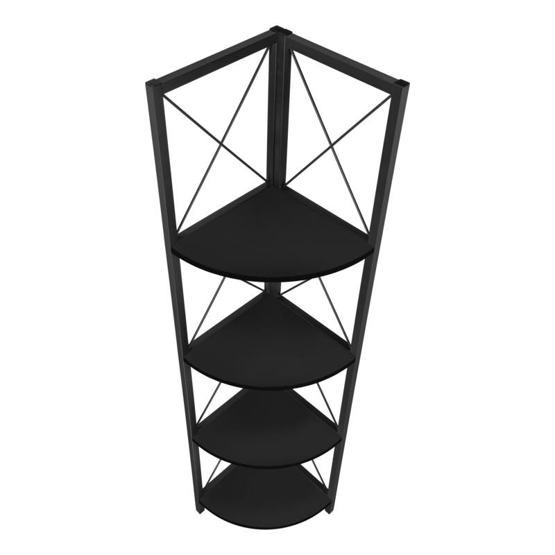 Bookshelf, Bookcase, Etagere, Corner, 4 Tier, 60"h, Office, Bedroom, Laminate, Metal, Contemporary, Modern