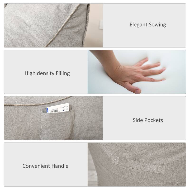 HOMCOM Bean Bag Chair, Large Foam Stuffed lounger Indoor Furniture with Washable Cover, Side Pockets and Backrest, Grey