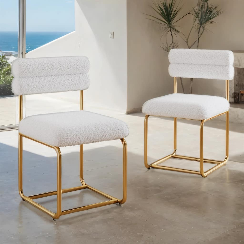 Teddy Fabric Dining Chairs, Thick Cushioned, Sturdy & Comfy, Set of 2