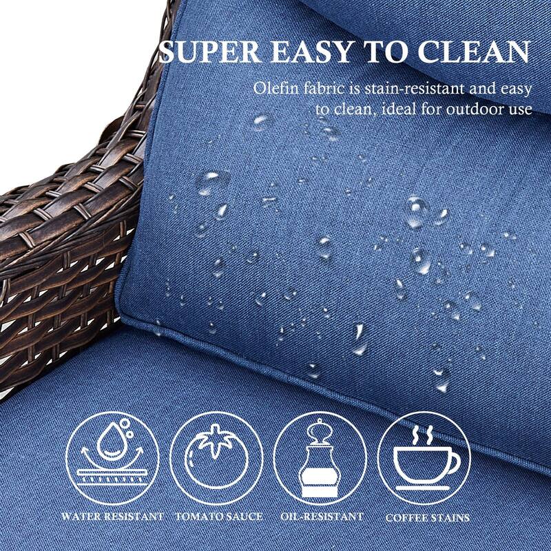 Meyreso 5-Piece Outdoor Patio Metal Fire Pit Wicker Conversation Set with 5-Inch Thick Olefin Cushions