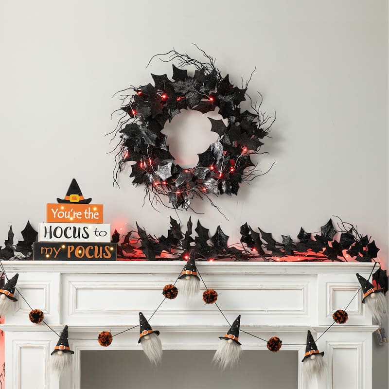 Glitzhome 26"D Pre-li LED Halloween Bat Wreath