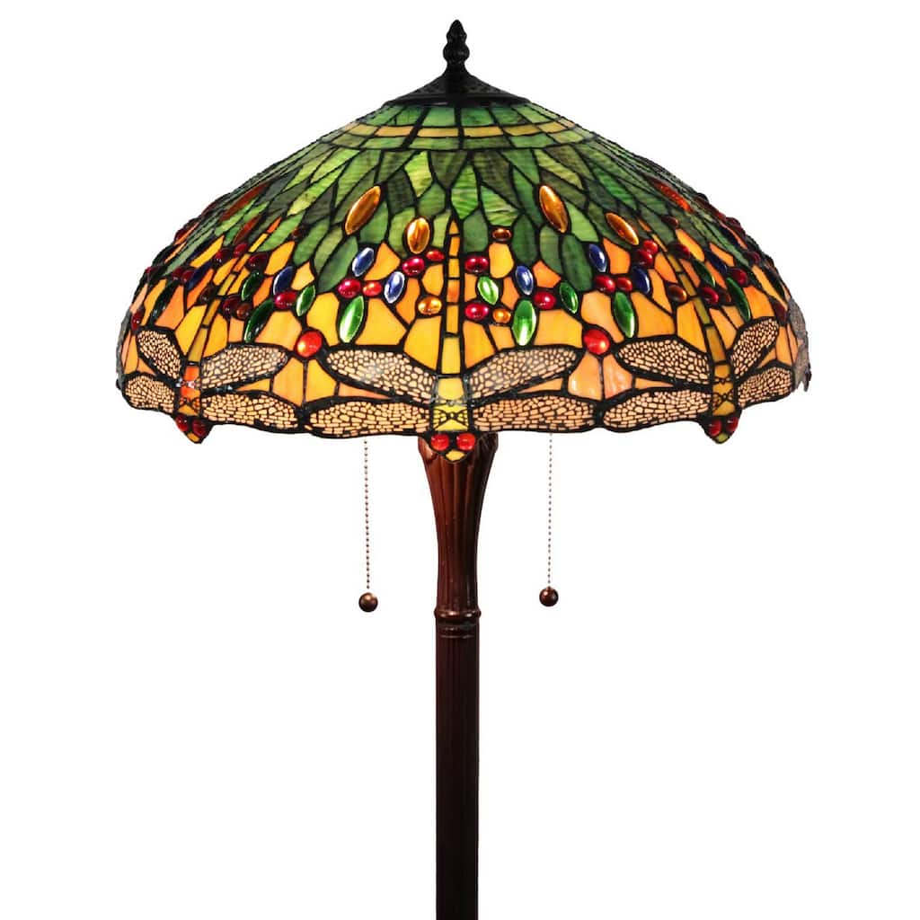 Tiffany Style Floor Lamp Standing 62" Tall Stained Glass Floral Bedroom Living Room Reading Gift AM1028FL18B Amora Lighting
