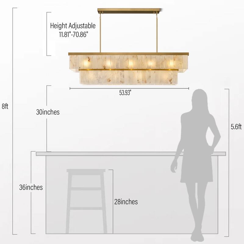 Elegant layered alabaster chandelier with natural stone panels