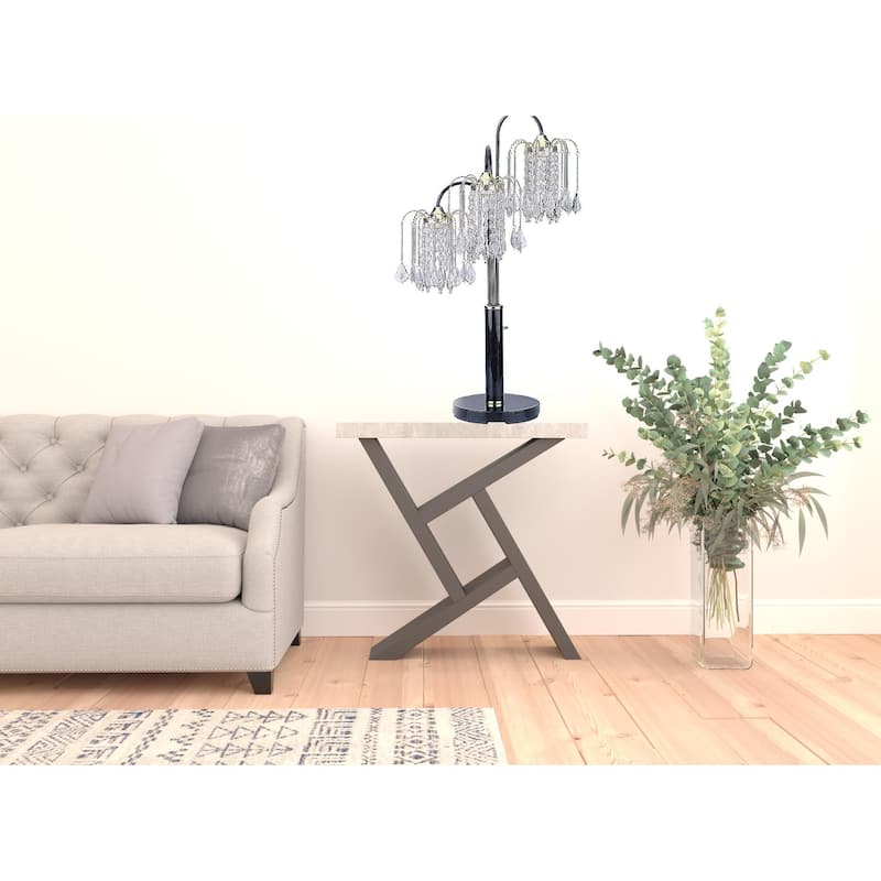 34" Black Metal Three Light Chandelier Table Lamp - 15 x 15 x 34