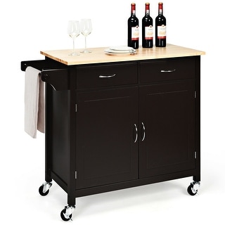 Costway Modern Rolling Kitchen Island Cart Wood Top Storage Trolley