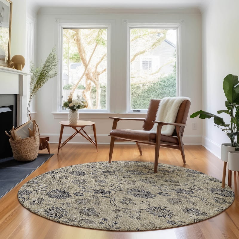 Premium Washable Super Soft Floral Borderless Mayfield Rug - Brown - 8' x 8' - Round