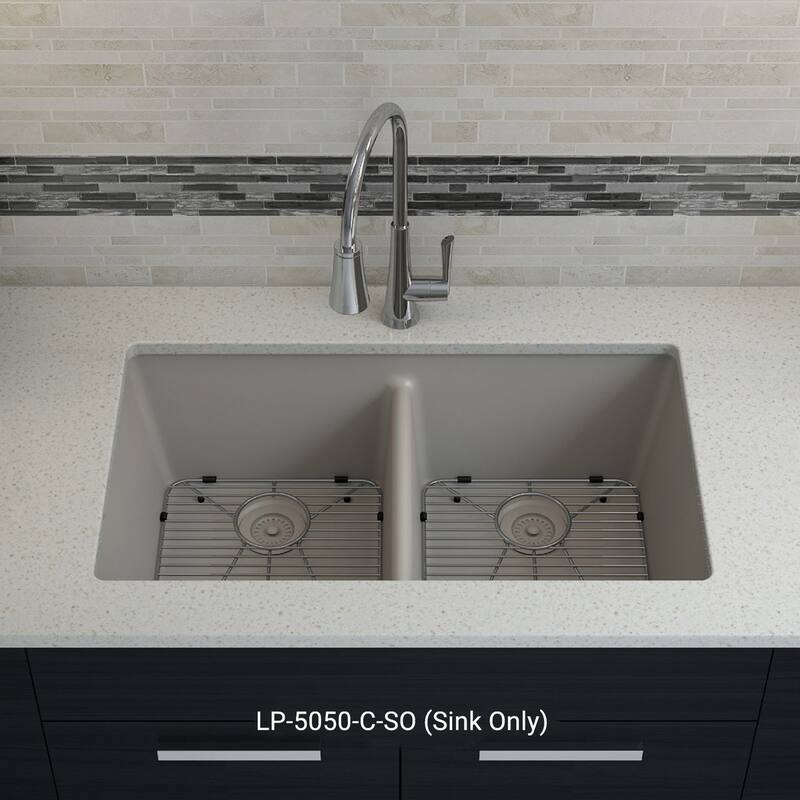 Lexicon Double Bowl 50/50 Undermount Granite Kitchen sink Galaxy Concrete - 19" W x 32" L x 9.75" H