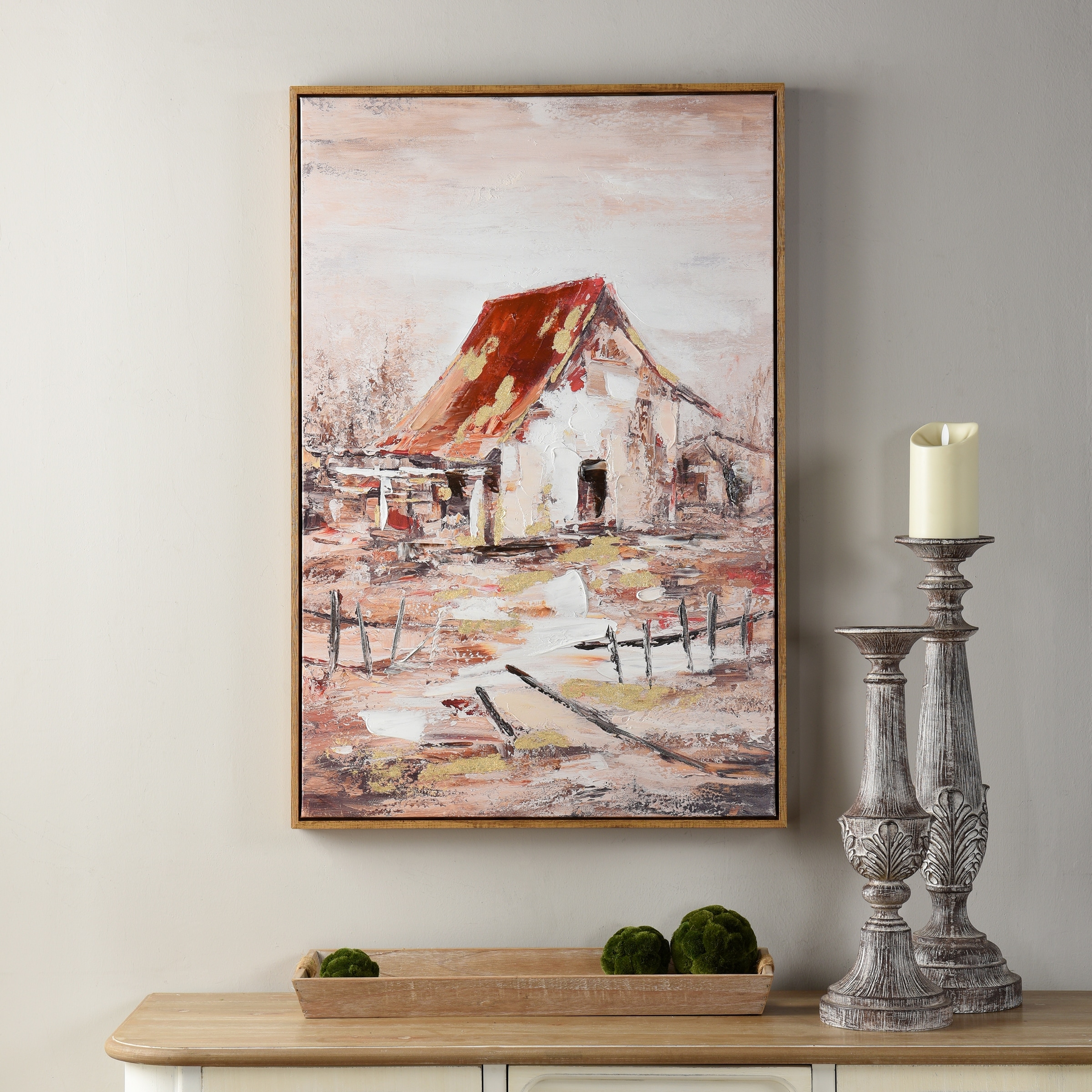 StyleCraft Barn House Canvas Multi Color Framed Wall Art