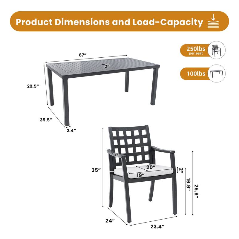 Modern Classic 7-Piece Outdoor Patio Dining Set,a Rectangular Table and Six Stationary Dining Chairs