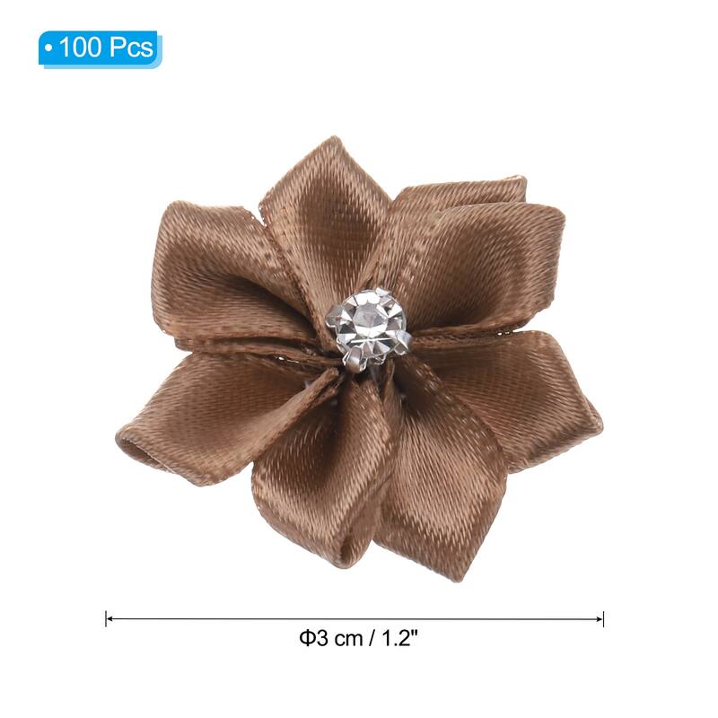 100Pcs Small Ribbon Flowers Satin Ribbon Flowers Mini Fabric Flower - 3cm - Coffee