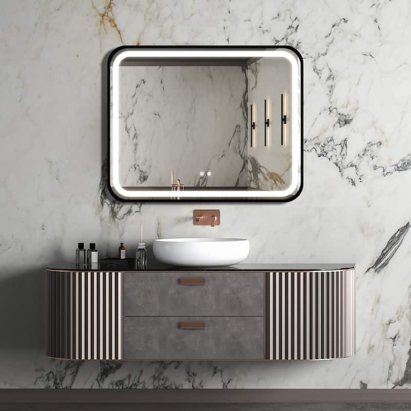 Framed Anti-Fog Wall Mounted LED Bathroom Vanity Mirror - 40" X 32"