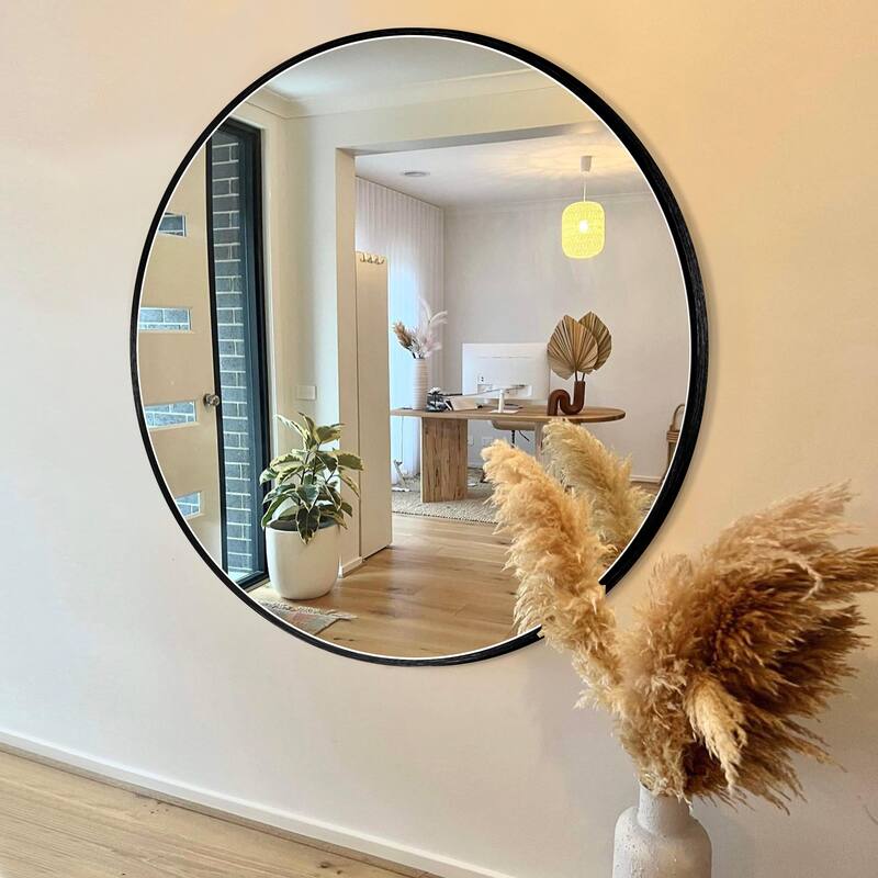 Modern Bathroom Wall Mounted Round Vanity Mirror - 36x36 - Black