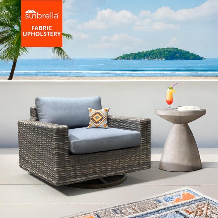 Kinger Home Larry 1-Piece Wicker Patio Swivel Chair - Grey