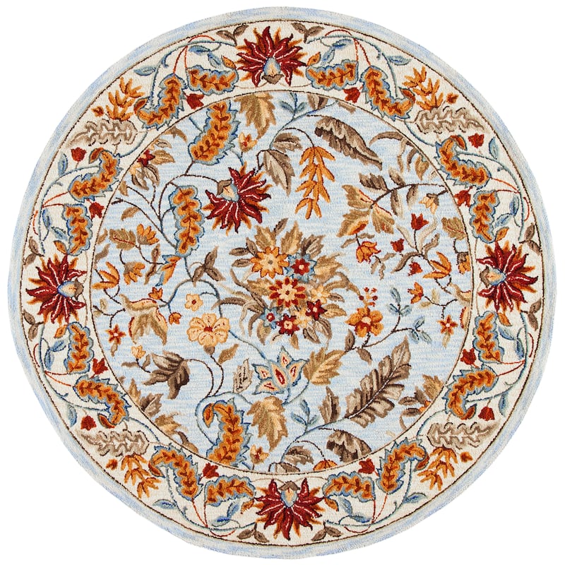 SAFAVIEH Handmade Chelsea Ashlyn French Country Floral Wool Rug - 8'x8'Round - Light Blue