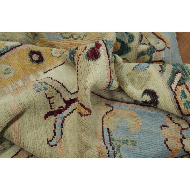 Vegetable Dye Wool Oushak Turkish Area Rug, Medallion Geometric Carpet - 9' 9'' X 8' 4''