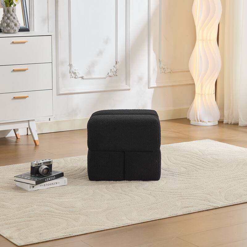 SEYNAR Modern 16.5''Faux Sherpa Square Cube Otttoman