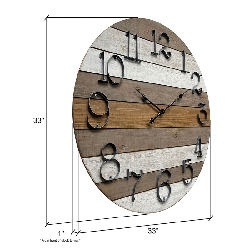 Brenna Round Wood Rustic Farmhouse Style Wall Clock - 33"H x 33"W x 1"D