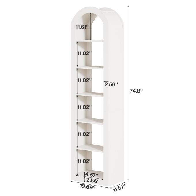 74.8-Inch Arched Tall Bookshelf, 6-Tier Rustic Wooden Bookcase