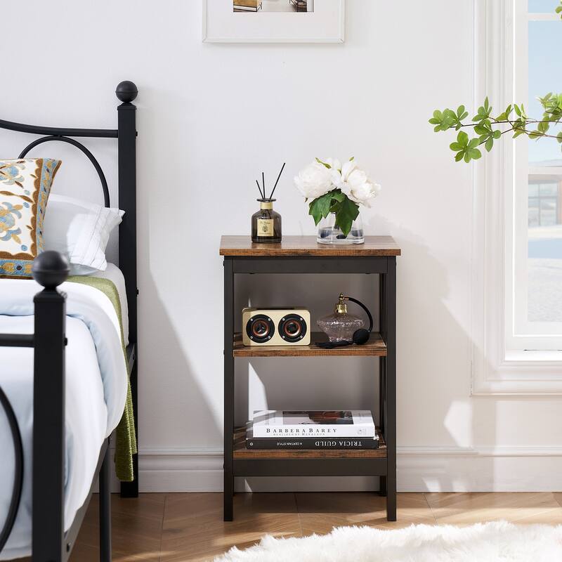 VECELO Modern Nightstand with 3-tier Storage Shelves