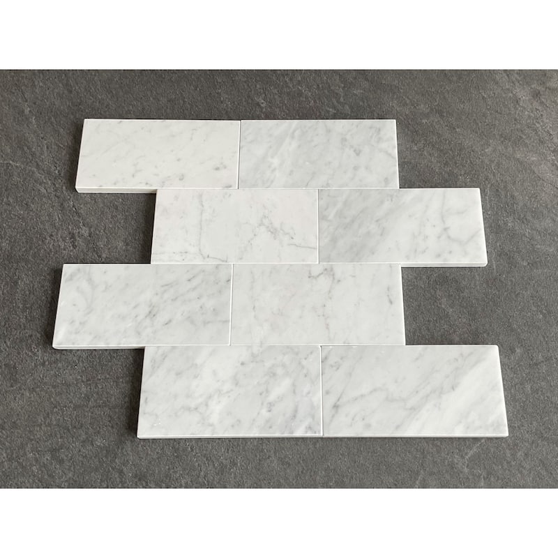 White Carrara Polished 3 x 6 Subway Wall and Floor Tiles - Case (8 Square Feet)