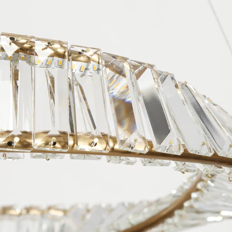 Modern LED Crystal Chandelier Gold Drum Lights for Dining Room