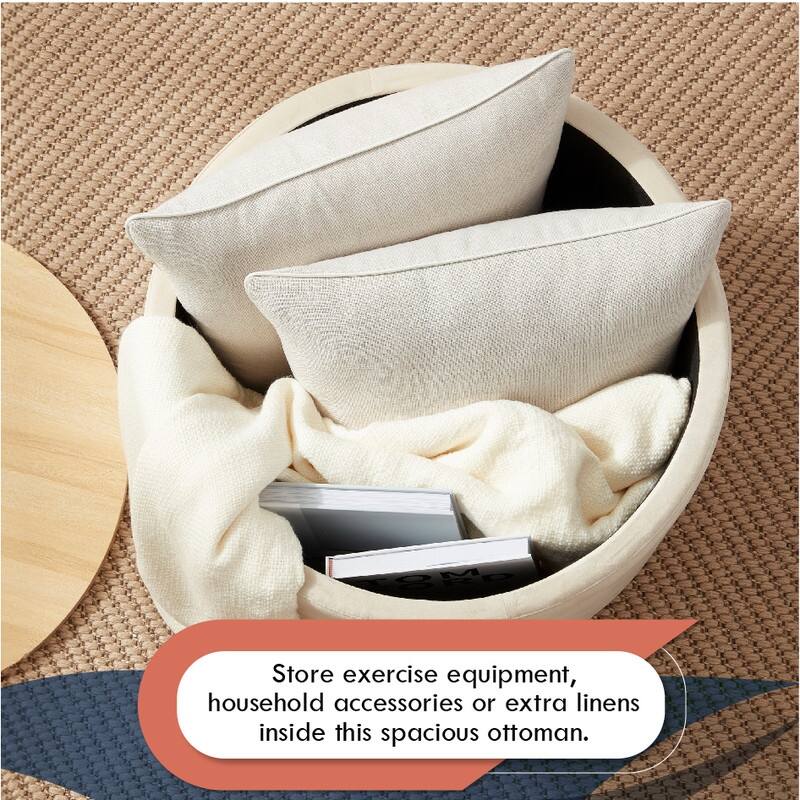 Parker Large Round Storage Coffee Table Ottoman with Wooden Lift Off Lid