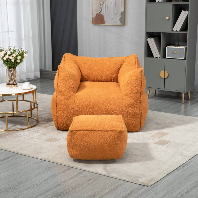 GDFStudio - COOLMORE Boucle Bean Bag Chair with Memory Foam Filling for Ultimate Comfort