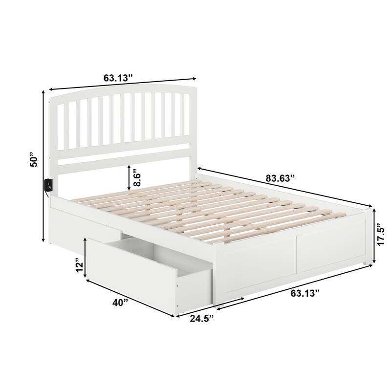 Richmond Queen Platform Bed with Foot Board and 2 Bed Drawers in White