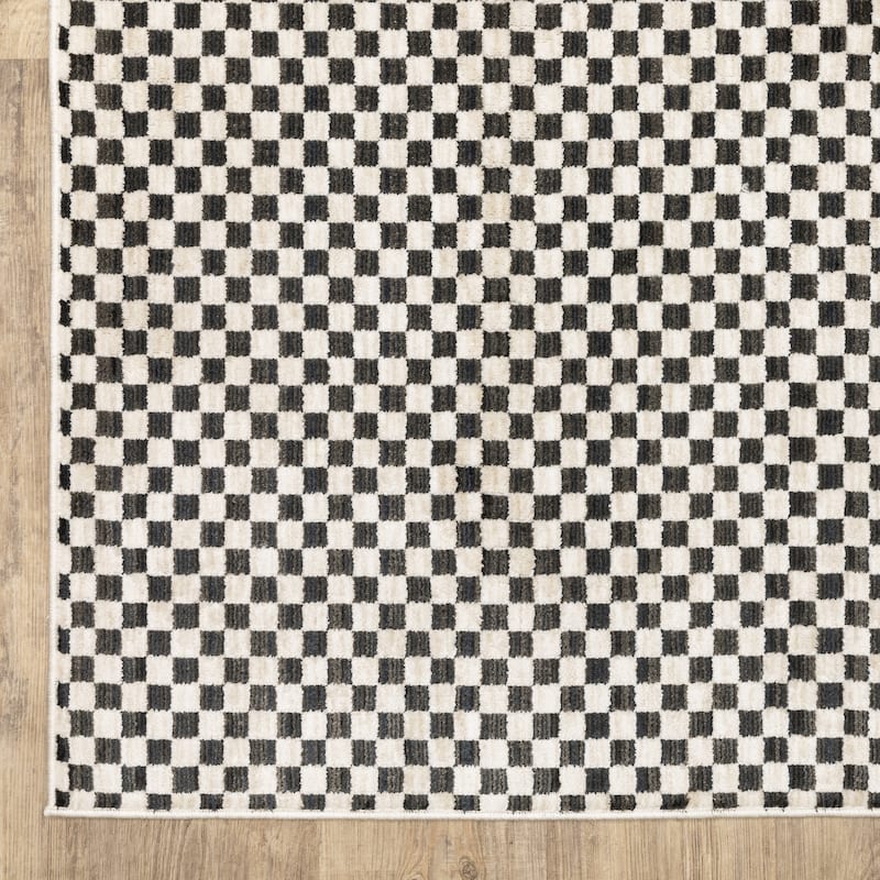 Hansel Two-Tone Checkerboard Black/ Ivory Area Rug