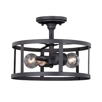 Akron 12-in W Bronze Farmhouse Cage Semi Flush Mount Ceiling Light - 12-in W x 9.5-in H x 12-in D - 12-in W x 9.5-in H x 12-in D