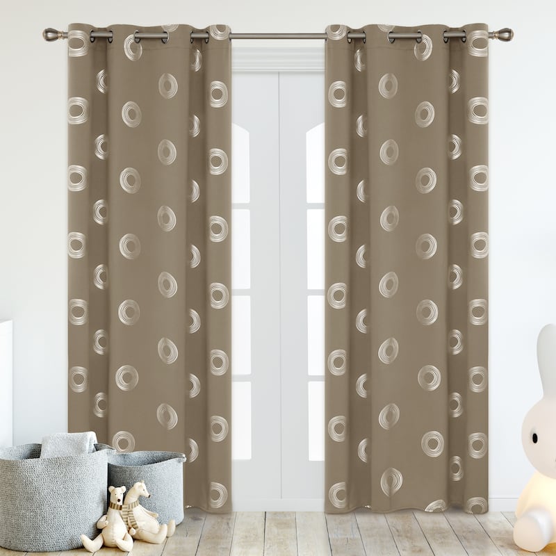 Concentric Circles Pattern Room Darkening Curtain 2 Panels - 52Wx108L-4PC - Khaki