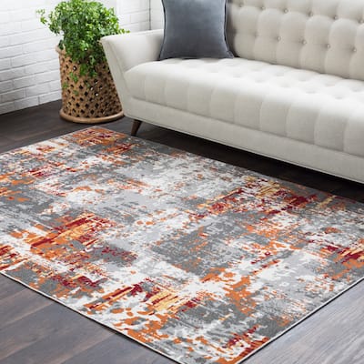 Trocadero Red Contemporary Abstract Area Rug - 5'3" x 7'6"