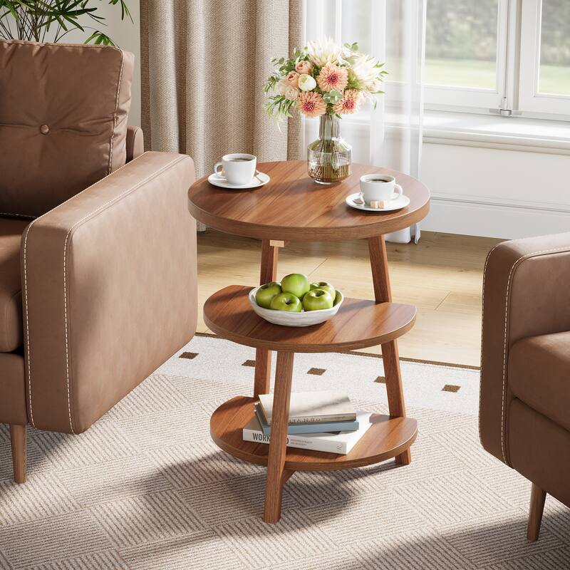 Round End Table with 3-Tier Shelves